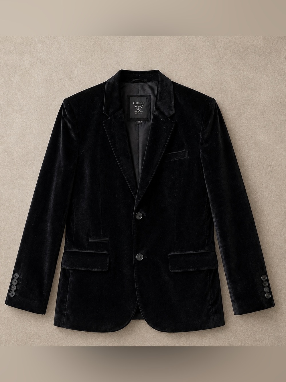GUESS Men’s Black Velour Blazer Sport Coat Double Button Closure Jacket Size M